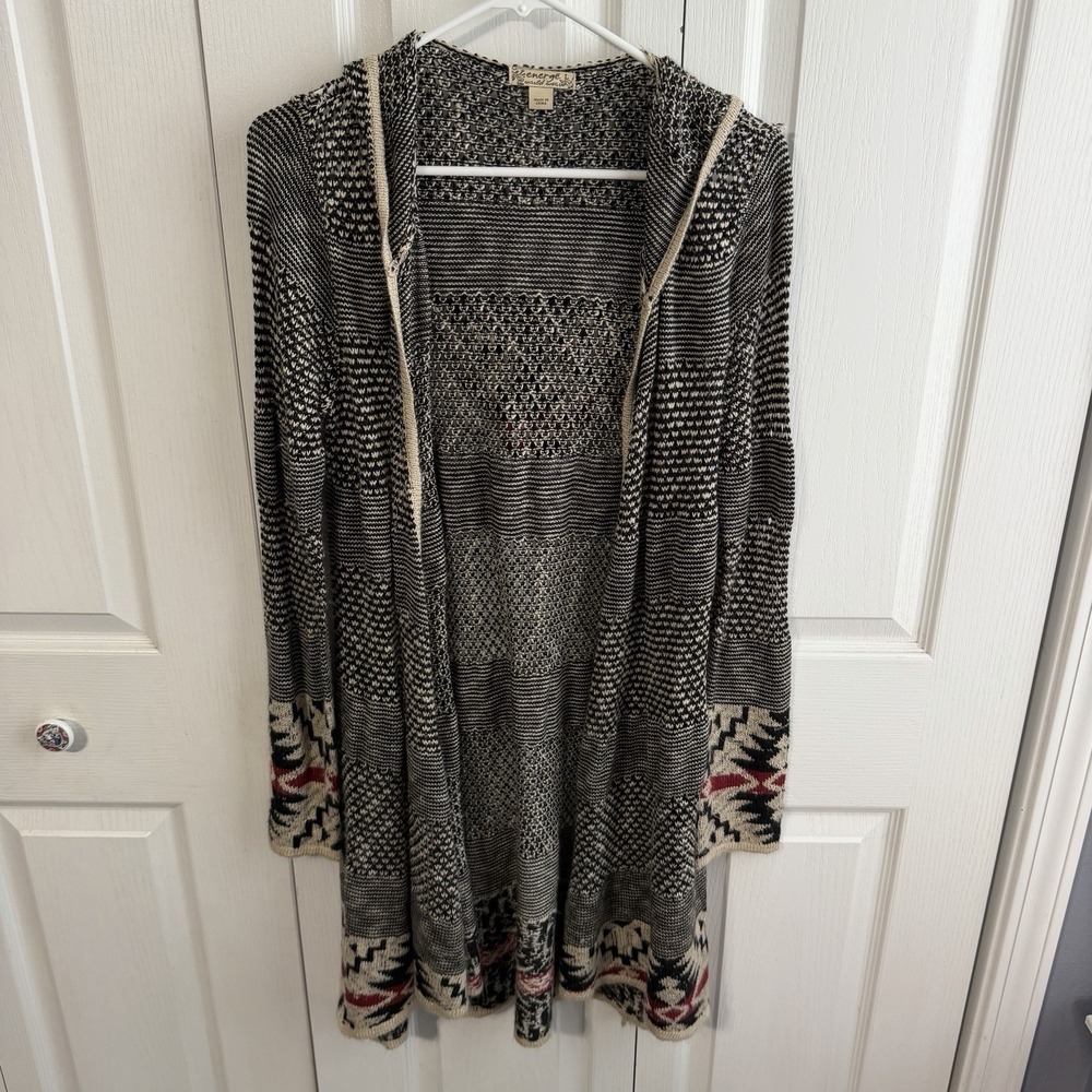 Energe World Wear Open Front Knit Aztec Duster Cardigan Women's Size Large Rodeo